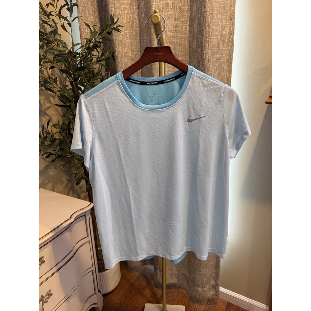 Nike Dri FIT Running Shirt Women's XL Blue Short Sleeve Athletic Workout Top